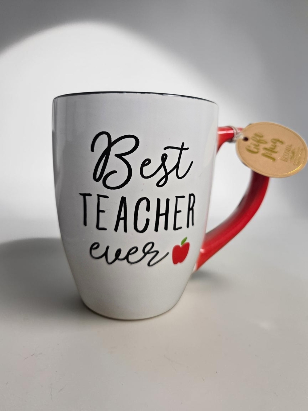 Best Teacher Ever Ceramic Coffee Mug Red Handle Apple Teacher Gift NEW